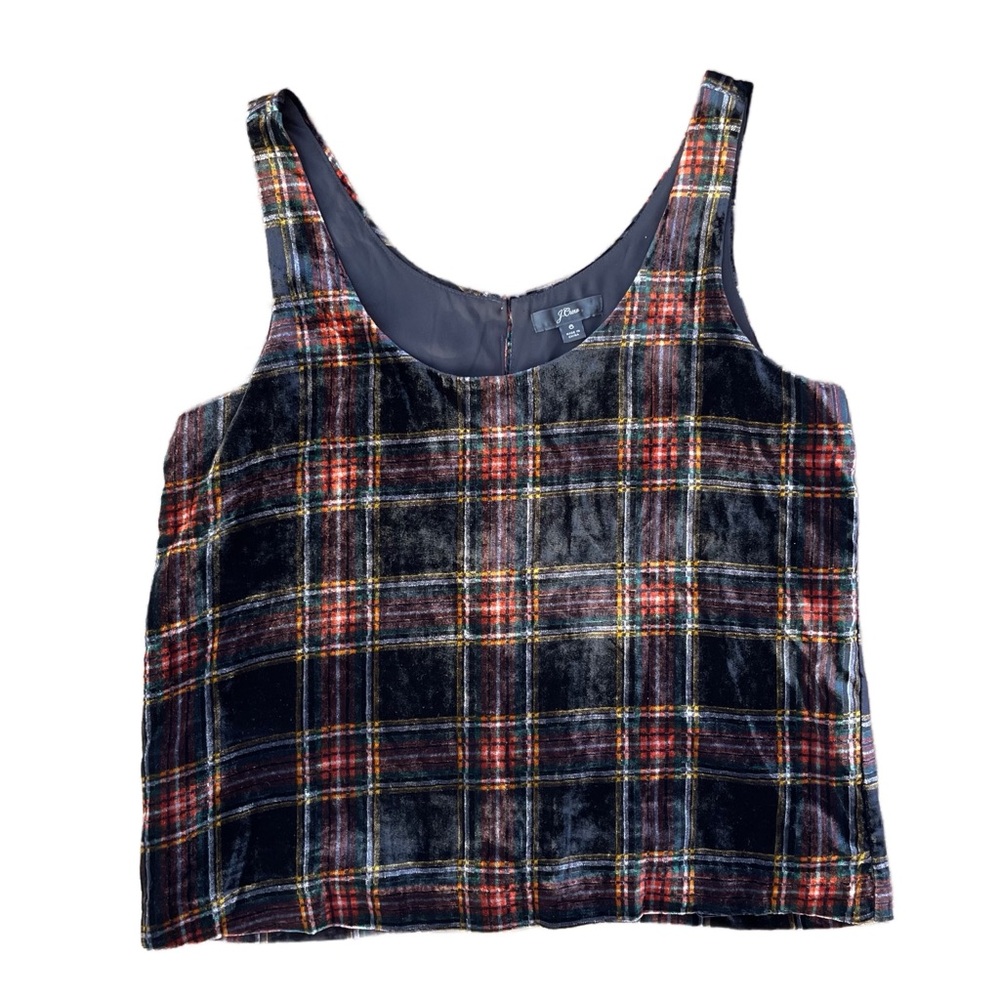 J. Crew Old Money Preppy Classic Black Silky Velvet Plaid Tank Top Size 6